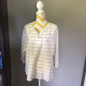 LOFT Tan & White Striped Blouse.